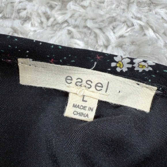 Easel Mini Dress Large Black Floral Print Pintuck Boho Western Rodeo Hippie Chic - Picture 3 of 9